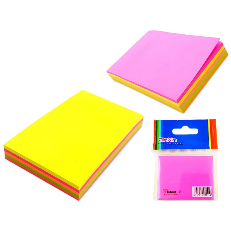 Stick Note Fluo 100 Feuilles 76 x 76 mm/ 5 couleurs