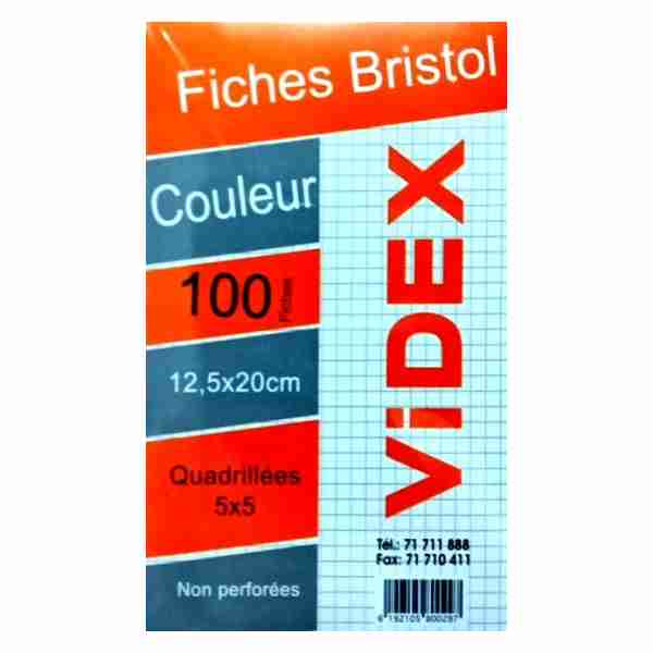 Pack de 100 Fiches Bristol Couleur 12.5x20cm Videx